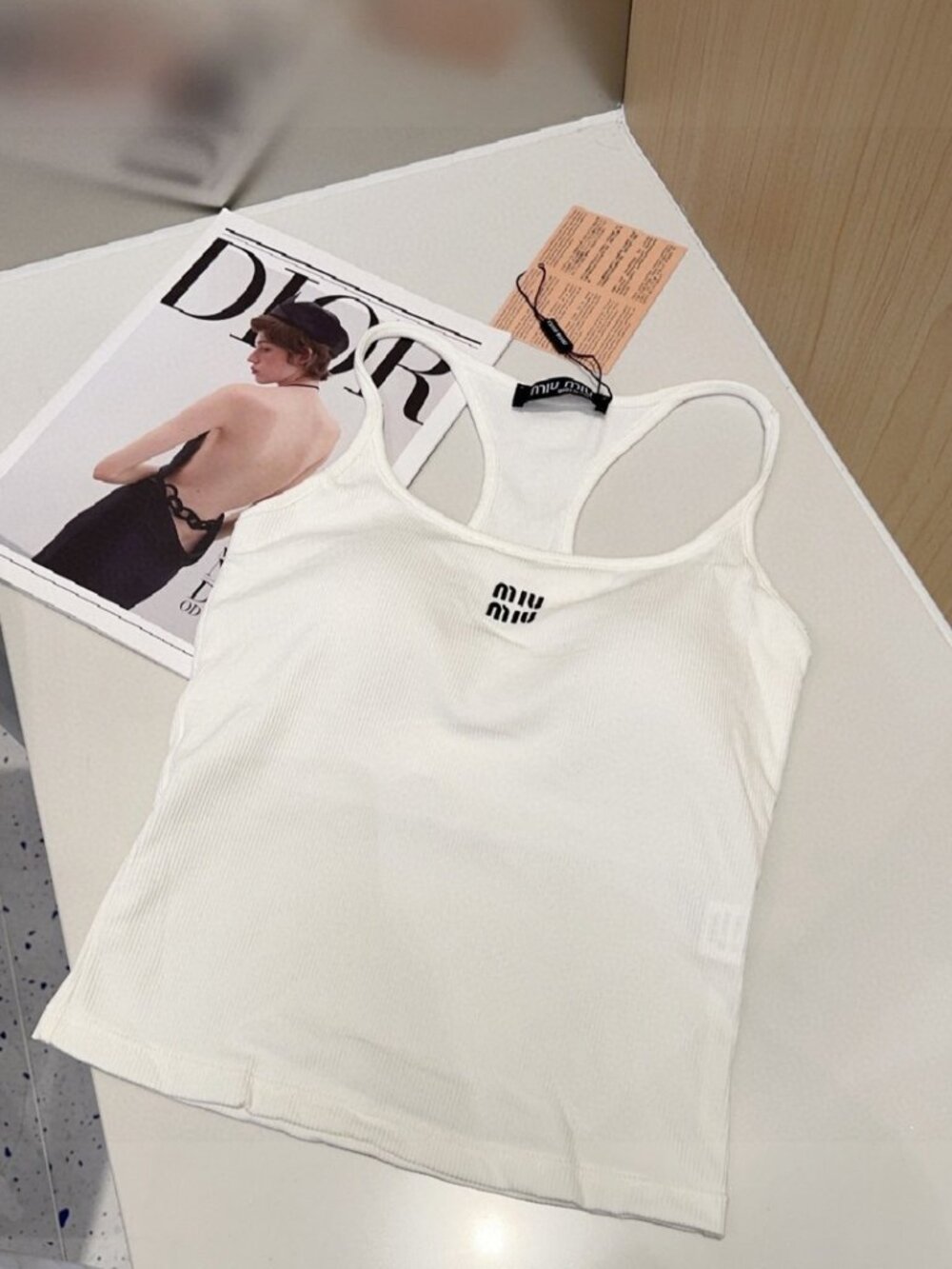 Miu Miu White Ribbed Racerback Tank Top